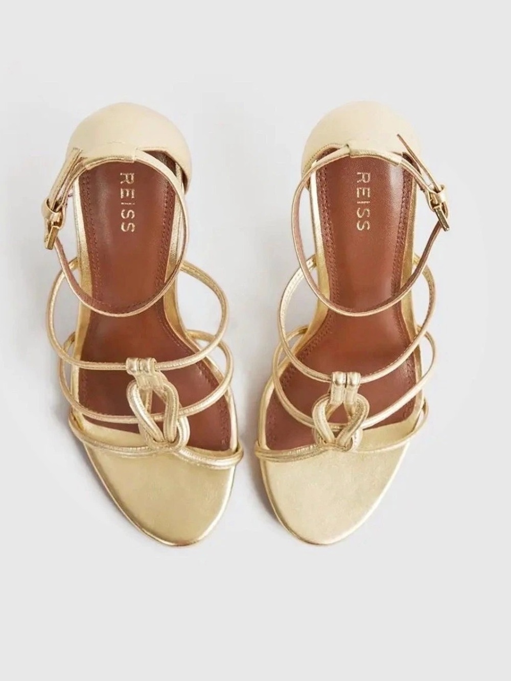 Reiss Hallie Metallic Strappy Open-Toe Heels Gold EU 40 - NEW IN BOX